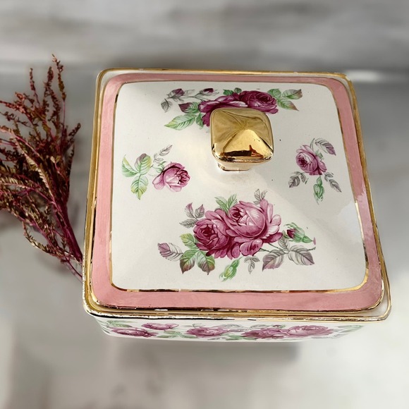 VINTAGE SICAS SESTO FIORENTINO Porcelain Serving Bowl Lidded Floral Italy Square - Picture 11 of 14